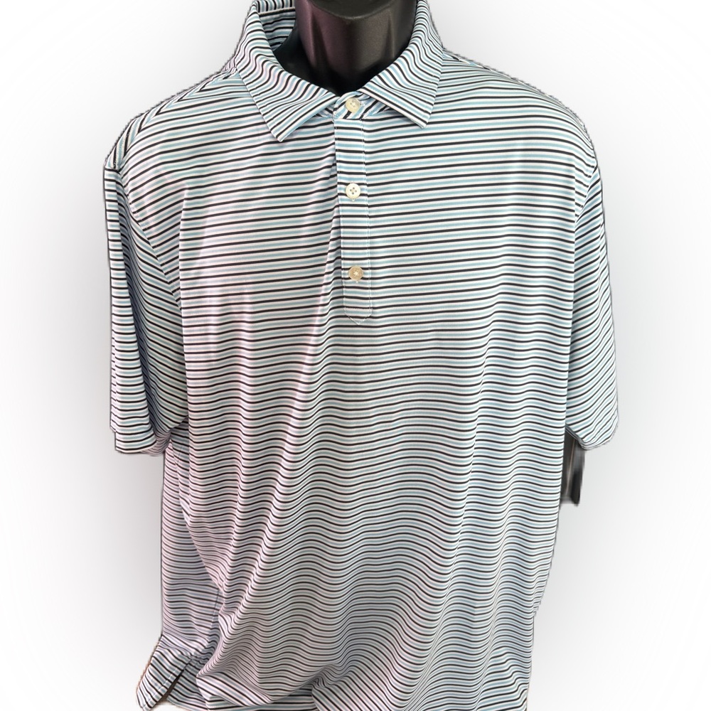 Foot Joy Men’s Blue and Black Striped Golf Polo Shirt. Size XL